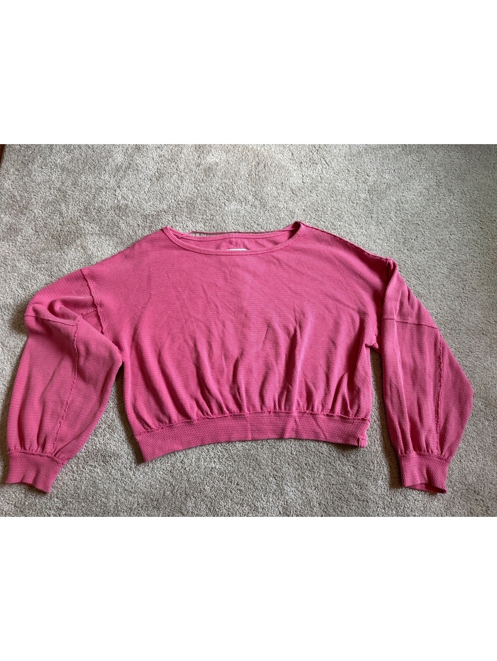 NWOT Free People We The Free Thermal Oversized Crop Top Waffle Knit Pullover